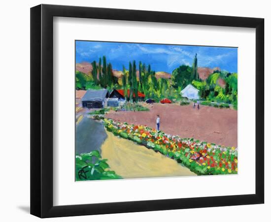 Admiring the Zinnias, 2021 (Oil on Canvas)-Richard H Fox-Framed Giclee Print