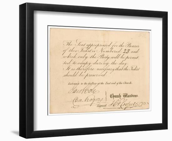 Admission Ticket to St Margaret's Vestry Gallery, for the Coronation of Queen Victoria, 28 June…-null-Framed Giclee Print