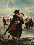 Lovers Skating (Oil on Panel)-Adolf Alexander Dillens-Giclee Print