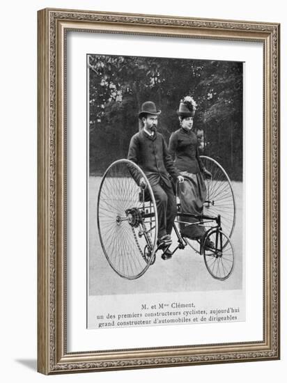 Adolphe Clement and His Wife on a Tricycle-null-Framed Photographic Print