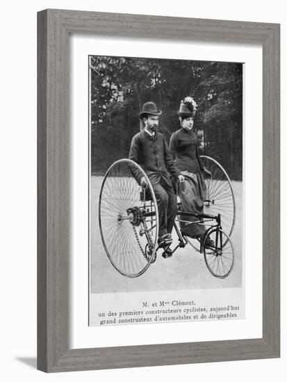 Adolphe Clement and His Wife on a Tricycle-null-Framed Photographic Print