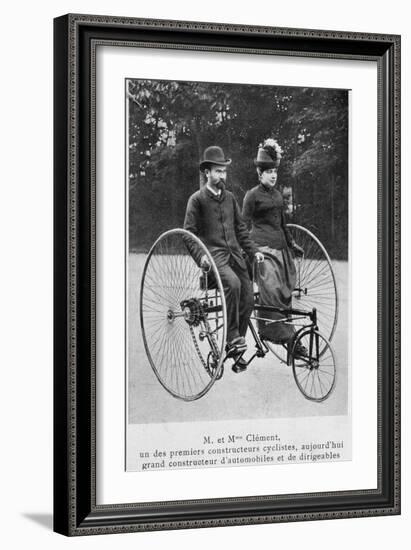 Adolphe Clement and His Wife on a Tricycle-null-Framed Photographic Print