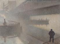 Under Windsor Bridge on the Irwell, Manchester, 1912 (Oil on Linen on Jute)-Adolphe Valette-Giclee Print