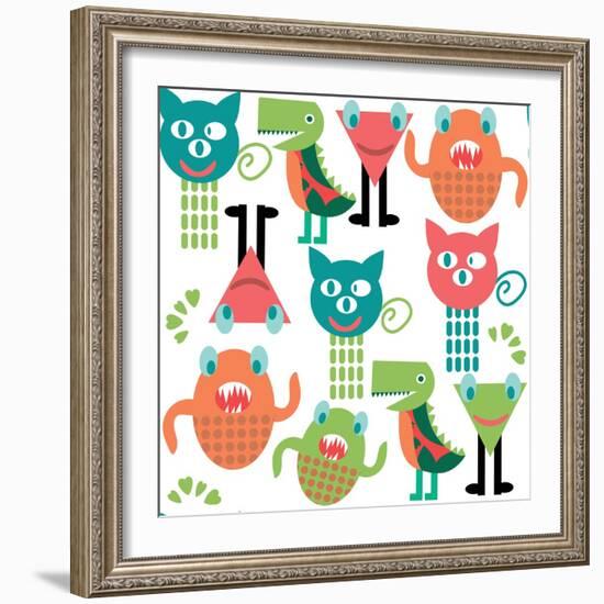 Adorable Abstract Monster Pattern-Luizavictorya72-Framed Art Print