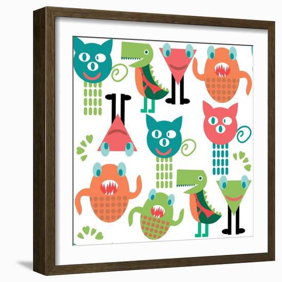 Adorable Abstract Monster Pattern-Luizavictorya72-Framed Art Print