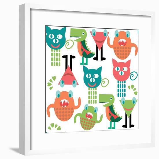 Adorable Abstract Monster Pattern-Luizavictorya72-Framed Art Print