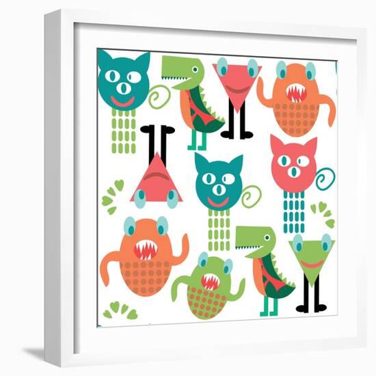 Adorable Abstract Monster Pattern-Luizavictorya72-Framed Art Print