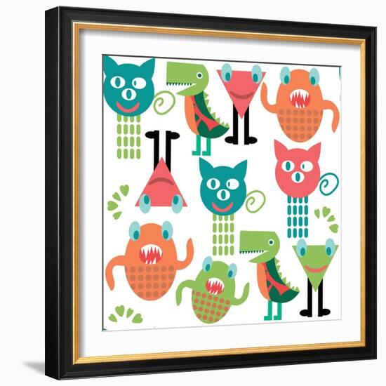 Adorable Abstract Monster Pattern-Luizavictorya72-Framed Art Print