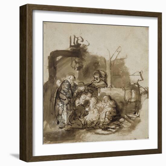 Adoration des bergers-Rembrandt van Rijn-Framed Giclee Print