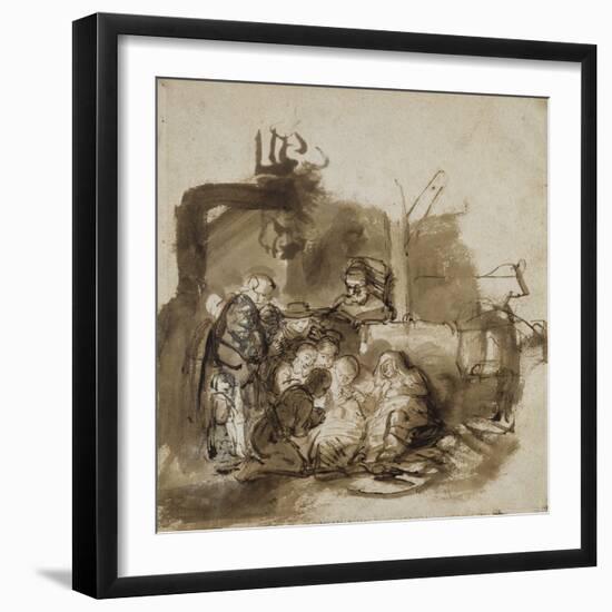 Adoration des bergers-Rembrandt van Rijn-Framed Giclee Print