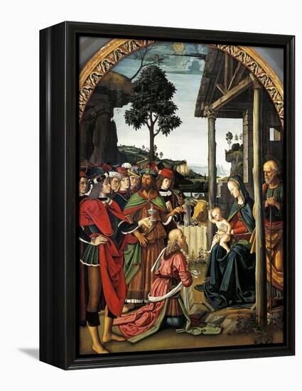 Adoration of Magi, 1476-Pietro Perugino-Framed Premier Image Canvas