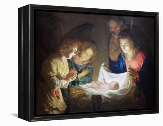 Adoration of the Child, 1619-20 (Oil on Canvas)-Gerrit van Honthorst-Framed Premier Image Canvas