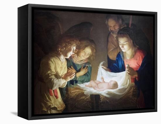 Adoration of the Child, 1619-20 (Oil on Canvas)-Gerrit van Honthorst-Framed Premier Image Canvas