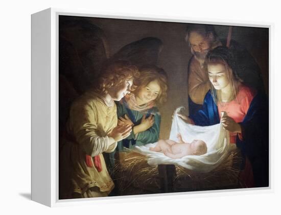 Adoration of the Child, 1619-20 (Oil on Canvas)-Gerrit van Honthorst-Framed Premier Image Canvas