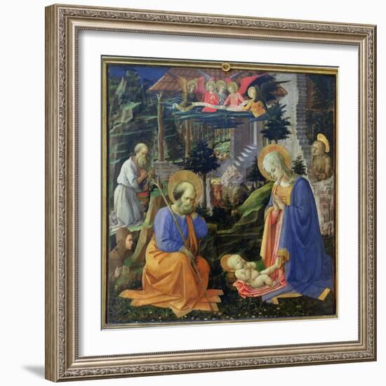 Adoration of the Child with Ss. Hilary, Jerome, Mary Magdalene and Angels-Fra Filippo Lippi-Framed Giclee Print