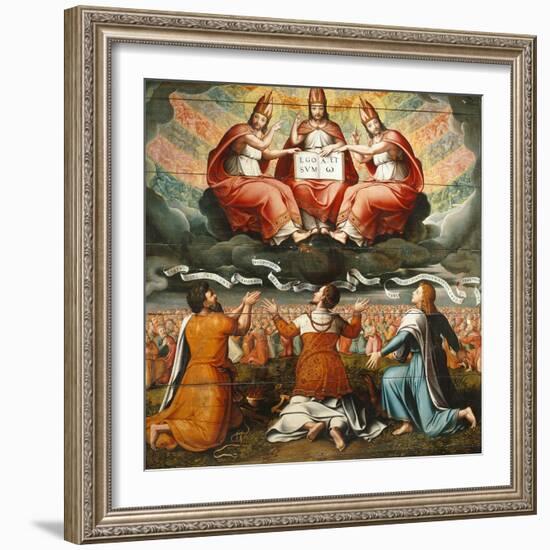 Adoration of the Holy Trinity by Abraham with Sword, David with Harp and Saint John with Eagle-French School-Framed Giclee Print