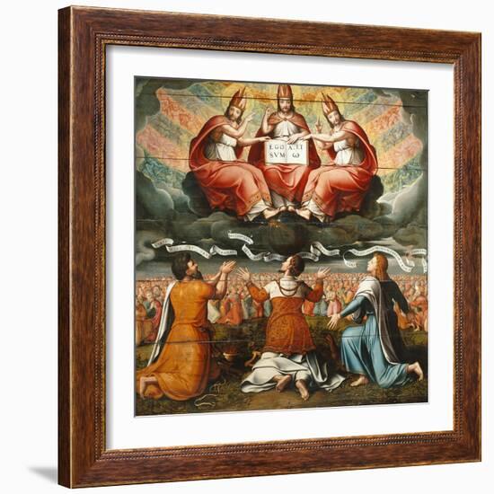 Adoration of the Holy Trinity by Abraham with Sword, David with Harp and Saint John with Eagle-French School-Framed Giclee Print