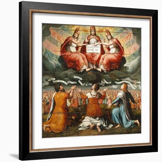 Adoration of the Holy Trinity by Abraham with Sword, David with Harp and Saint John with Eagle-French School-Framed Giclee Print