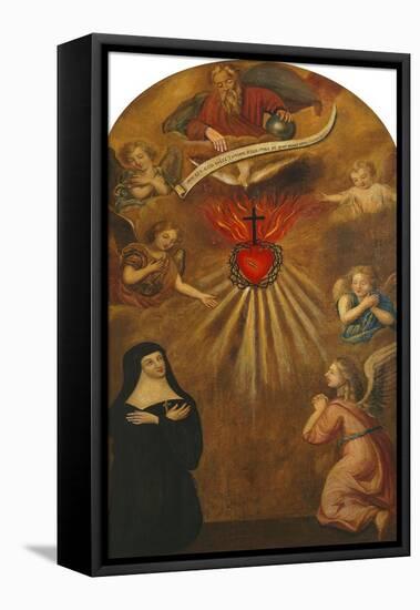 Adoration of the Sacred Heart of Jesus by Margaret Mary Alacocque, 1647-90, and an Angel, 1715-French School-Framed Premier Image Canvas