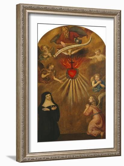 Adoration of the Sacred Heart of Jesus by Margaret Mary Alacocque, 1647-90, and an Angel, 1715-French School-Framed Giclee Print