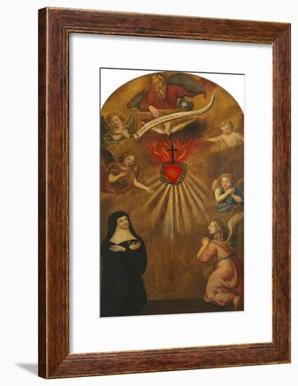 Adoration of the Sacred Heart of Jesus by Margaret Mary Alacocque, 1647-90, and an Angel, 1715-French School-Framed Giclee Print