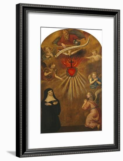 Adoration of the Sacred Heart of Jesus by Margaret Mary Alacocque, 1647-90, and an Angel, 1715-French School-Framed Giclee Print