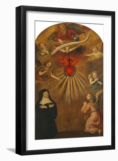 Adoration of the Sacred Heart of Jesus by Margaret Mary Alacocque, 1647-90, and an Angel, 1715-French School-Framed Giclee Print