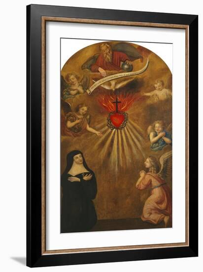 Adoration of the Sacred Heart of Jesus by Margaret Mary Alacocque, 1647-90, and an Angel, 1715-French School-Framed Giclee Print