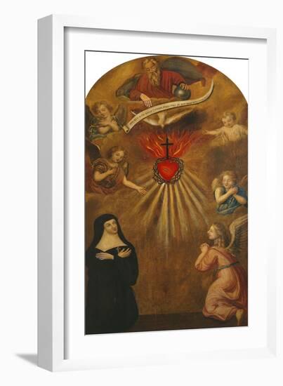 Adoration of the Sacred Heart of Jesus by Margaret Mary Alacocque, 1647-90, and an Angel, 1715-French School-Framed Giclee Print