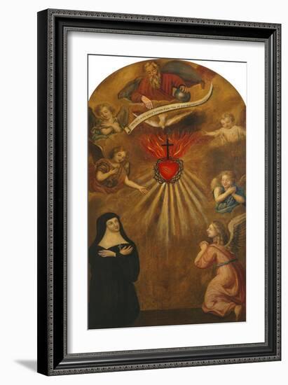 Adoration of the Sacred Heart of Jesus by Margaret Mary Alacocque, 1647-90, and an Angel, 1715-French School-Framed Giclee Print