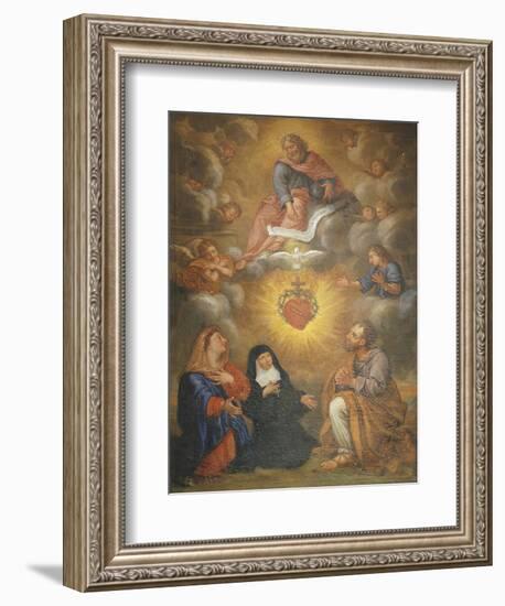 Adoration of the Sacred Heart of Jesus by the Angels, Mary and Joseph and Margaret Mary Alacocque-French School-Framed Premium Giclee Print