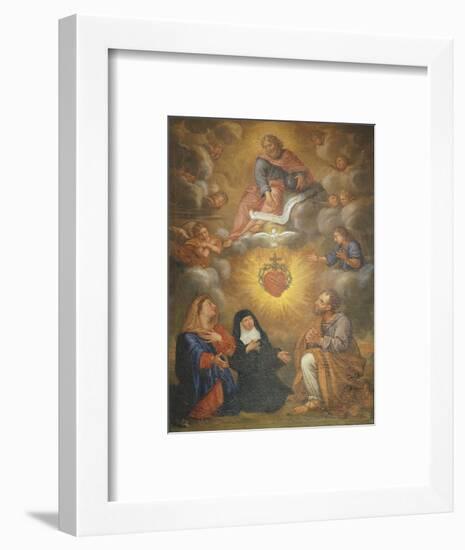 Adoration of the Sacred Heart of Jesus by the Angels, Mary and Joseph and Margaret Mary Alacocque-French School-Framed Premium Giclee Print