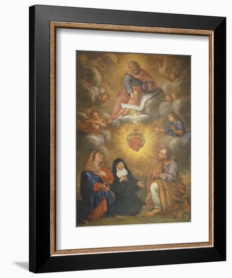 Adoration of the Sacred Heart of Jesus by the Angels, Mary and Joseph and Margaret Mary Alacocque-French School-Framed Premium Giclee Print