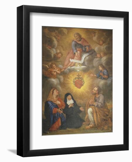 Adoration of the Sacred Heart of Jesus by the Angels, Mary and Joseph and Margaret Mary Alacocque-French School-Framed Premium Giclee Print