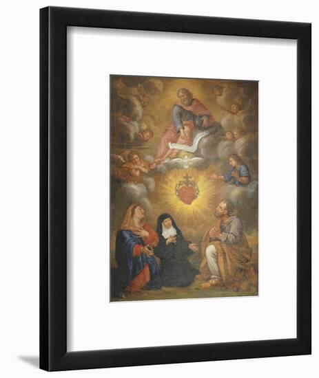 Adoration of the Sacred Heart of Jesus by the Angels, Mary and Joseph and Margaret Mary Alacocque-French School-Framed Premium Giclee Print