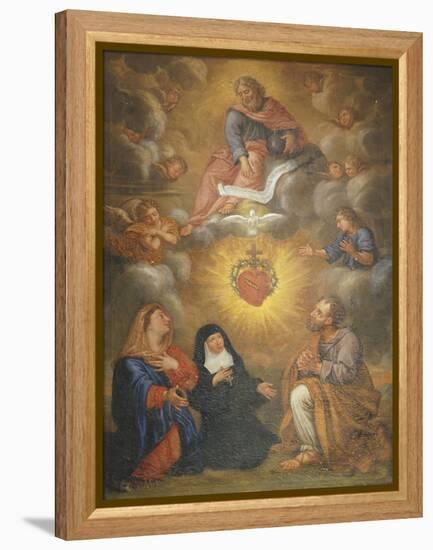 Adoration of the Sacred Heart of Jesus by the Angels, Mary and Joseph and Margaret Mary Alacocque-French School-Framed Premier Image Canvas