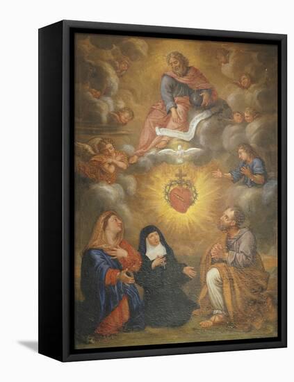 Adoration of the Sacred Heart of Jesus by the Angels, Mary and Joseph and Margaret Mary Alacocque-French School-Framed Premier Image Canvas