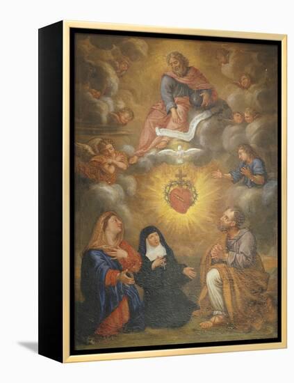 Adoration of the Sacred Heart of Jesus by the Angels, Mary and Joseph and Margaret Mary Alacocque-French School-Framed Premier Image Canvas