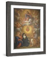 Adoration of the Sacred Heart of Jesus by the Angels, Mary and Joseph and Margaret Mary Alacocque-French School-Framed Giclee Print