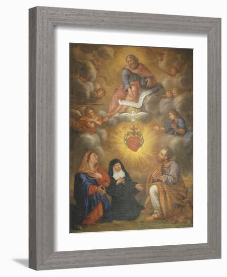 Adoration of the Sacred Heart of Jesus by the Angels, Mary and Joseph and Margaret Mary Alacocque-French School-Framed Giclee Print