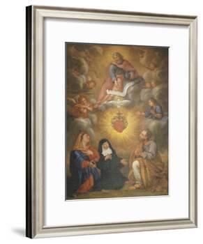 Adoration of the Sacred Heart of Jesus by the Angels, Mary and Joseph and Margaret Mary Alacocque-French School-Framed Giclee Print