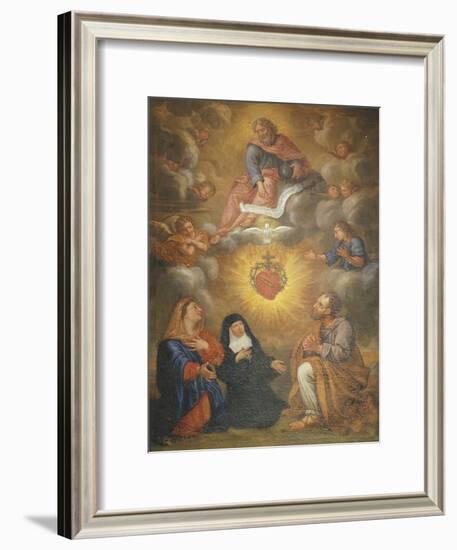 Adoration of the Sacred Heart of Jesus by the Angels, Mary and Joseph and Margaret Mary Alacocque-French School-Framed Giclee Print