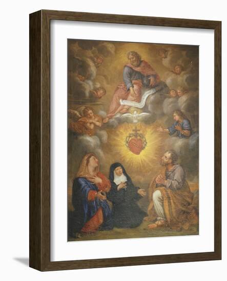 Adoration of the Sacred Heart of Jesus by the Angels, Mary and Joseph and Margaret Mary Alacocque-French School-Framed Giclee Print