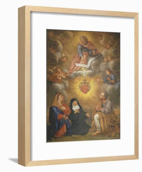 Adoration of the Sacred Heart of Jesus by the Angels, Mary and Joseph and Margaret Mary Alacocque-French School-Framed Giclee Print