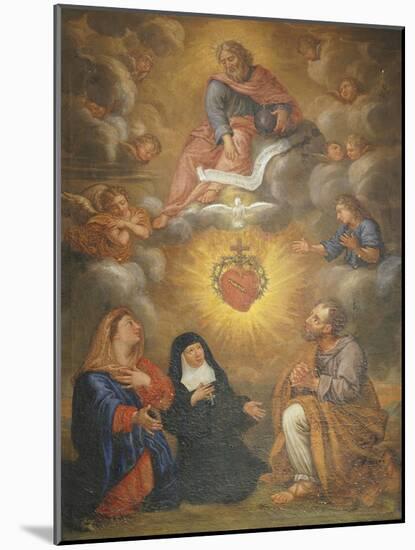 Adoration of the Sacred Heart of Jesus by the Angels, Mary and Joseph and Margaret Mary Alacocque-French School-Mounted Giclee Print