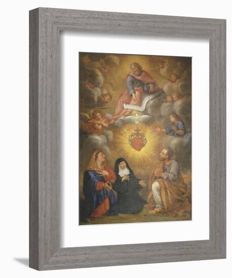 Adoration of the Sacred Heart of Jesus by the Angels, Mary and Joseph and Margaret Mary Alacocque-French School-Framed Giclee Print