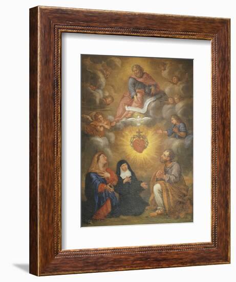 Adoration of the Sacred Heart of Jesus by the Angels, Mary and Joseph and Margaret Mary Alacocque-French School-Framed Giclee Print