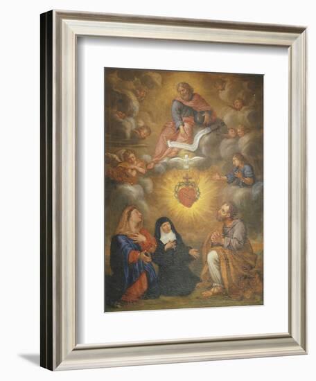 Adoration of the Sacred Heart of Jesus by the Angels, Mary and Joseph and Margaret Mary Alacocque-French School-Framed Giclee Print