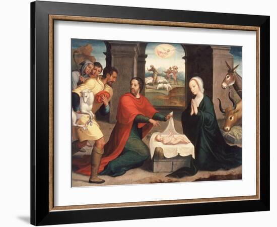 Adoration of the Shepherds, 1550/60-Juan Correa de Vivar-Framed Giclee Print