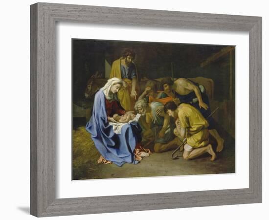 Adoration of the Shepherds, 1650-57-Nicolas Poussin-Framed Giclee Print